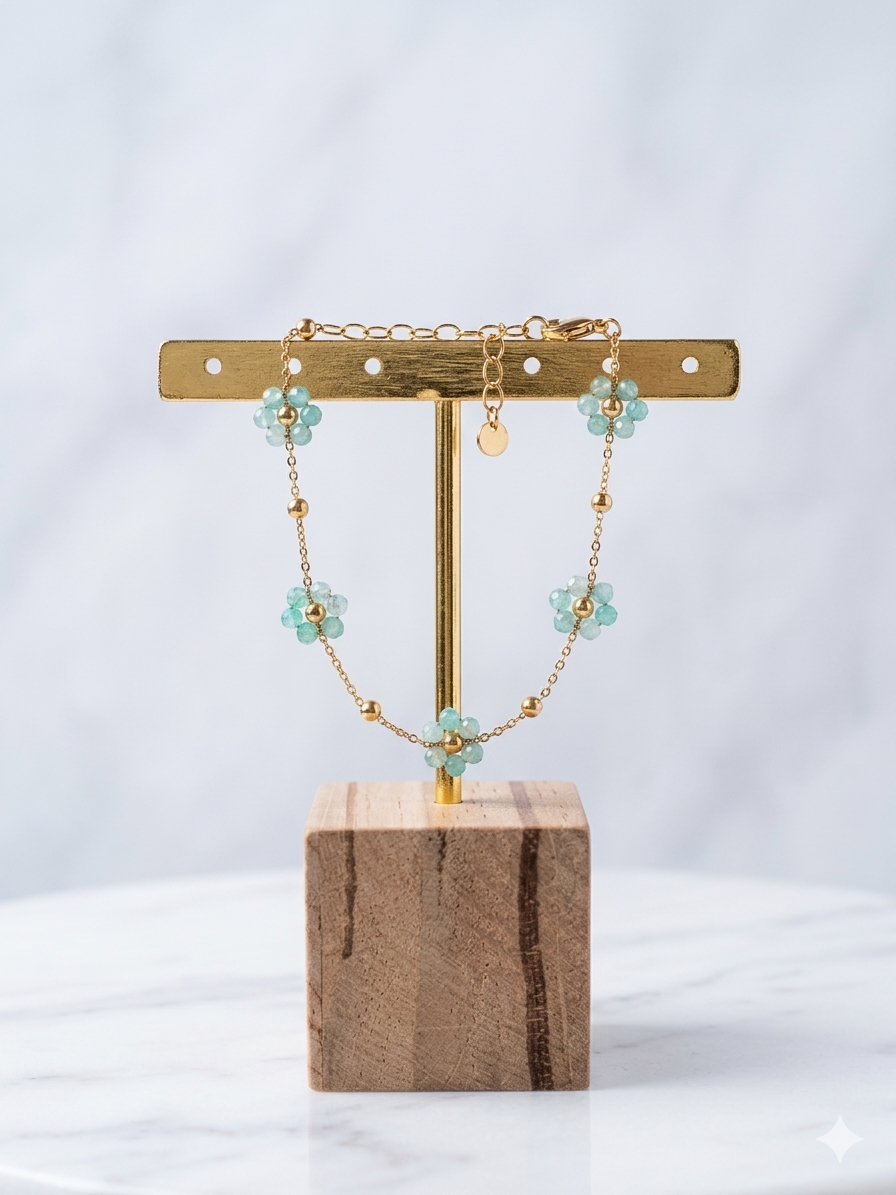 Bracelet chaîne en acier inoxydable & pierres naturelles