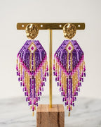Boucles d'oreilles Fantasia pendantes perles de verre violet et fuchsia, puce acier inoxydable doré - Terre à Perles