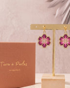 Boucles d'oreilles Petite Fleur perles de verre dégradé rose et fuchsia, puce acier inoxydable doré - Terre à Perles