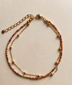 Bracelet de Cheville Double Rang – Perles Colorées & Chaîne Dorée