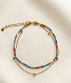 Bracelet de Cheville Double Rang – Perles Colorées & Chaîne Dorée
