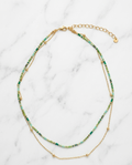 Collier Double Rang – Perles Colorées & Chaîne Dorée