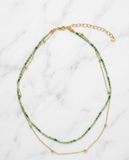 Collier Double Rang – Perles Colorées & Chaîne Dorée