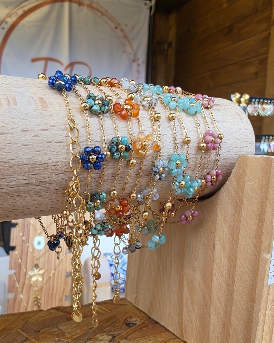 Bracelet chaîne en acier inoxydable & pierres naturelles