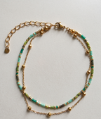 Bracelet de Cheville Double Rang – Perles Colorées & Chaîne Dorée