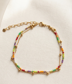 Bracelet de Cheville Double Rang – Perles Colorées & Chaîne Dorée